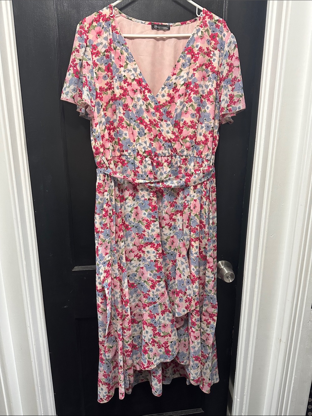 Floral Wrap Midi Dress - Pink Multi